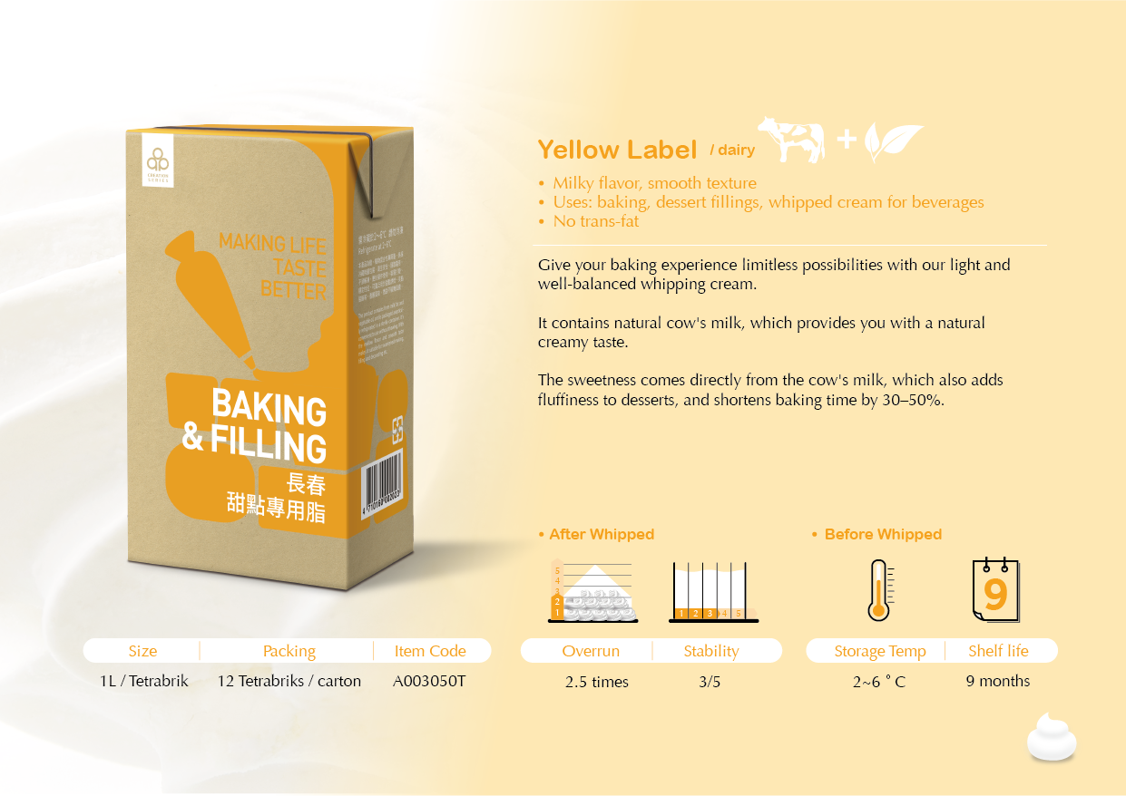 more information on yellow label whip topping for baking and filling